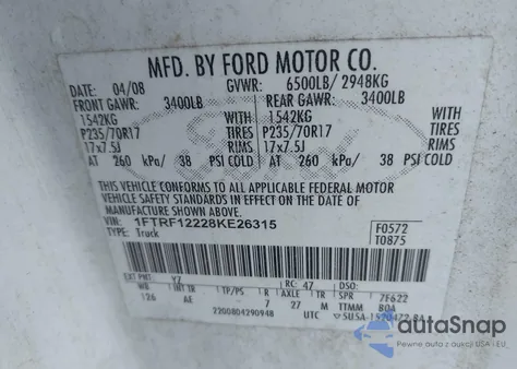 2008 Ford F-150 Stx/Xl/Xlt from USA, damaged, VIN 1FTRF12228KE26315